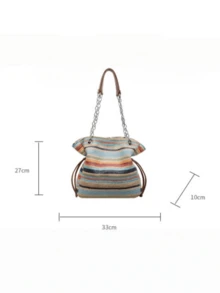 Rainbow Woven Tote Bag, New Commuter Versatile Large Capacity Straw Woven Shoulder Bag - Multicolor - View 5