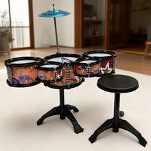 Batería de 5 piezas, adecuada para principiantes y entusiastas de la batería, juguete de instrumento musical, regalo de vacaciones y cumpleaños - Rojo - Ver 11