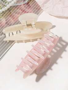 1/2 piezas Clips para el cabello de semicírculo retro blanco y rosa, accesorios para el cabello de verano con patrón de mármol minimalista elegante en beige cálido y rosa, accesorios para el cabello de fiesta de té dulce, pinzas para el cabello de vacaciones y viajes - Multicolor - Ver 4