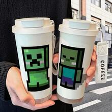 Minecraft 1个像素游戏主题保温不锈钢吸管杯，大容量咖啡/水杯，时尚学生款 - 彩色 - 查看 1