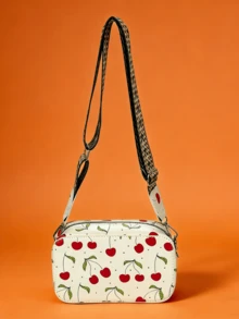 Sac à bandoulière mode femme imprimé cerises, sac à épaule, convient comme cadeau pour la fête des mères à porter avec des tenues d'été, sac carré petit avec fermeture éclair et porte-monnaie, peut contenir un téléphone, un appareil photo, un portefeuille, idéal pour les voyages d'été, les vacances, la photographie, cadeau de vacances pour les amis - Multicolore - Voir 5