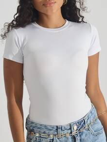 Kit 2 Women's Bodysuits, Short Sleeve | Comfortable Suplex | Casual Summer Fashion - Hồng nhạt/Trắng - Xem 6