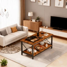 Mesa De Centro Cuadrado Minimalista Moderno de madera Masa auxilar Mesa lateral - Granate - Ver 3