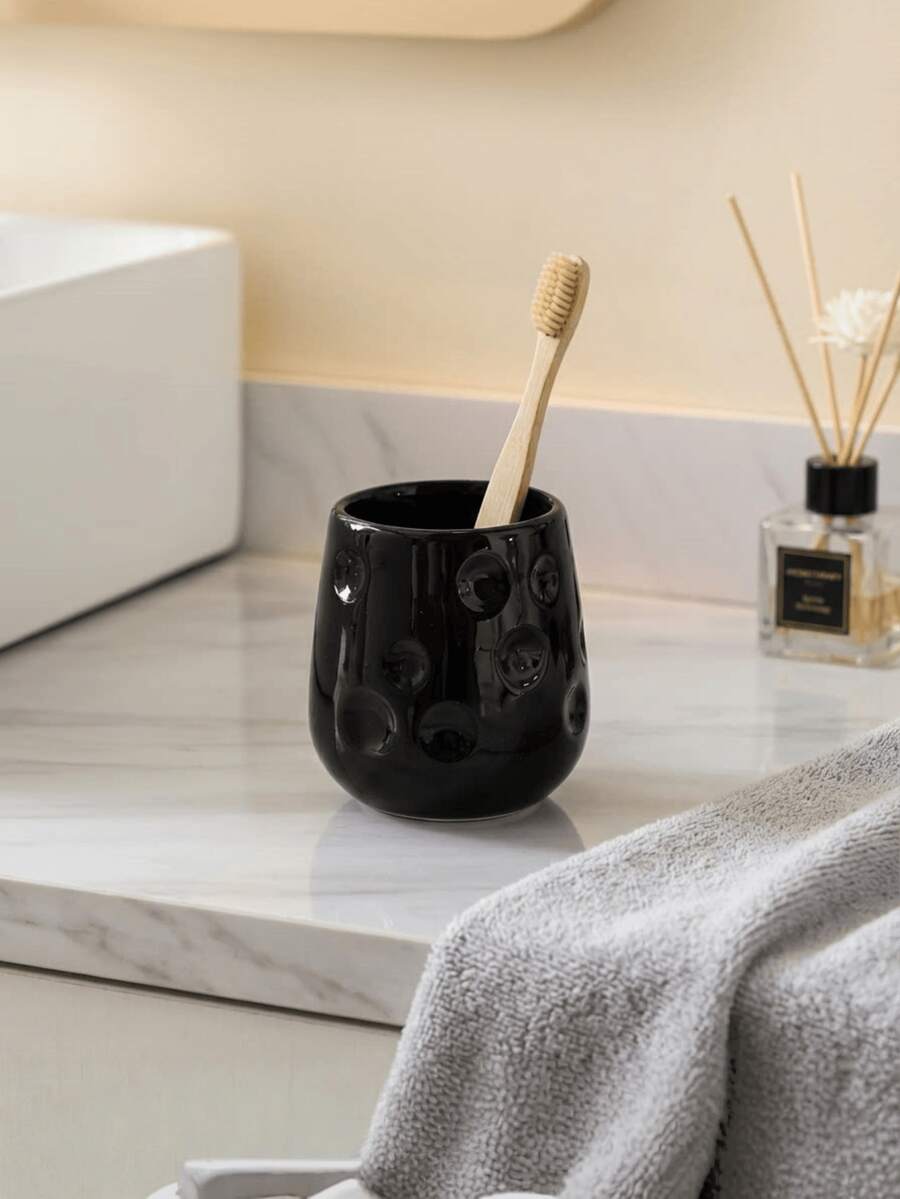 1个陶瓷奶酪造型漱口杯，可爱波点图案牙刷架浴室配件 - 起司 - 查看 1