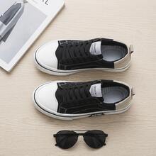 Tenis hombre lona con detalles PU y cordones,  juvenil y look relajado. Ligeros, transpirables y antideslizantes, suaves y resistentes para uso diario. - Negro - Ver 10