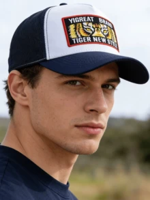 JZML 1pc Unisex Tiger Eye Letter Embroidered Trucker Cap - A - View 3