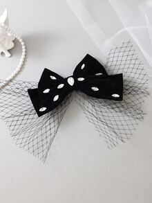 Kẹp tóc kiểu Pháp bằng nhung với nơ, điểm xuyết pha lê và lưới voan mỏng, phụ kiện đội đầu thanh lịch cho các bữa tiệc dành cho phụ nữ. - Nhiều màu - Xem 9