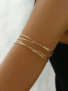 1 Simple And Fashionable Hollow Out Multi-Layer Cross Fashion Exaggerated Personality Arm Ring Arm Bracelet With Adjustable Opening - Armband - View 3