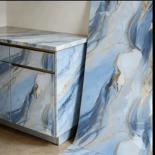 1 Roll Blue Marble Pattern Waterproof Oil-Proof Contact Paper, Heat Resistant Self-Adhesive Wallpaper, Suitable For Cabinets, Countertops, Tabletops - Easy Installation, Removable, Applicable For Kitchen, Bedroom, Living Room Home Decor, Marble Style, Wall Covering, Renovation - Blue-a - View 2