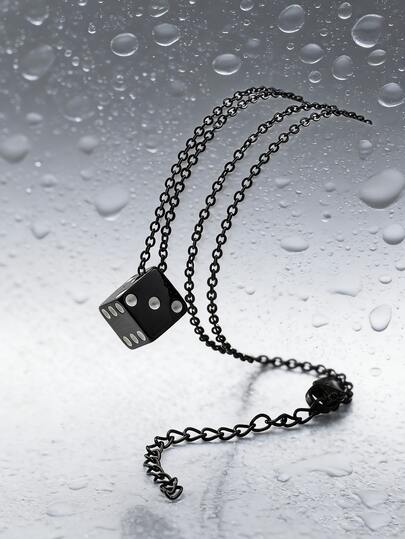 1 pieza Collar con colgante de dados de acero inoxidable negro, accesorio de moda estilo hip hop y calle para hombres