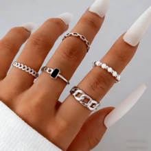 1 pieza Anillo de estilo bohemio minimalista y lujoso con diseño geométrico de cuentas, accesorio versátil y de diseño único para hombres y mujeres - Plateado - Ver 1