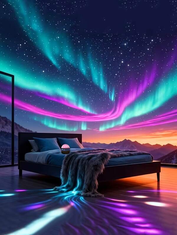 LED Aurora Projektionslampe - Mehrfarbige Fernbedienung, Sternenhimmel Projektor, Schlafzimmer Nachtlicht, Raumdekoration, Valentinstag Geschenk, USB betrieben, keine Batterien erforderlich, schafft eine charmante und gemütliche Atmosphäre mit diesem Sternenhimmel Projektor!