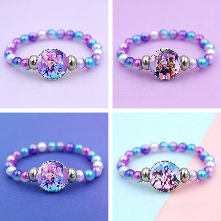 Hasbro Pulsera de cuentas de colores del grupo de caza de brujas K-Pop, accesorio de cordón elástico del equipo de caza de brujas de dibujos animados - Multicolor - Ver 1