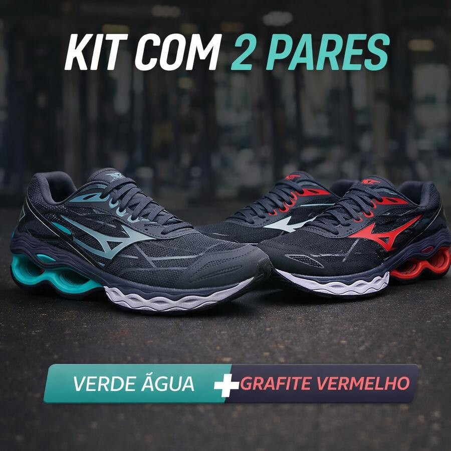 Kit Of 2 Men's Wave Creation 20 Gym Shoes For Walking And Gym Use. - Aqua Green + Graphite Red - View 1