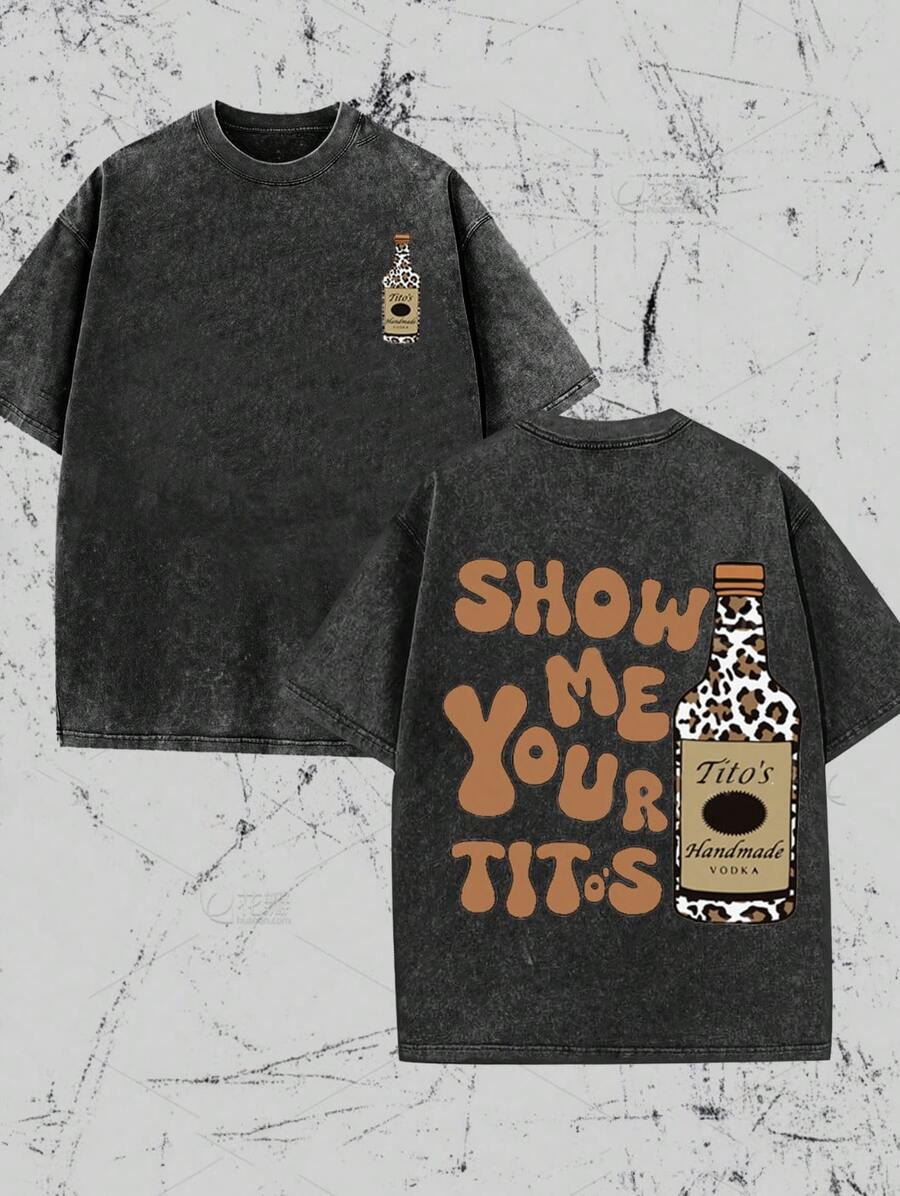 Men's Clothing–Graphic Tees–Men's Vintage T-Shirts-Tito's Vodka Enthusiast, Leopard Print Elements, SHOW ME YOU TITOS Humorous Text MemesAmerican Street Style Men Tops Tee- Gothic Style, Streetwear Edgy Style, Summer Outfit, For Daily Outings, Motorcycle Gatherings, Markets, Dating, Valentine's Day Gift For Men - 黑色 - 查看 1