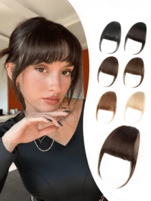 Clip In Bangs Real Human Hair Bangs Hair Clip Fringe With Temples Hairpieces Invisible Clip-In Bangs Soft French Air Bangs Forehead Bangs For Women Natural Looking Fake Bangs For Daily Wear Wispy Bangs Wig Dark Brown Multicolor - Multicolor - View 10
