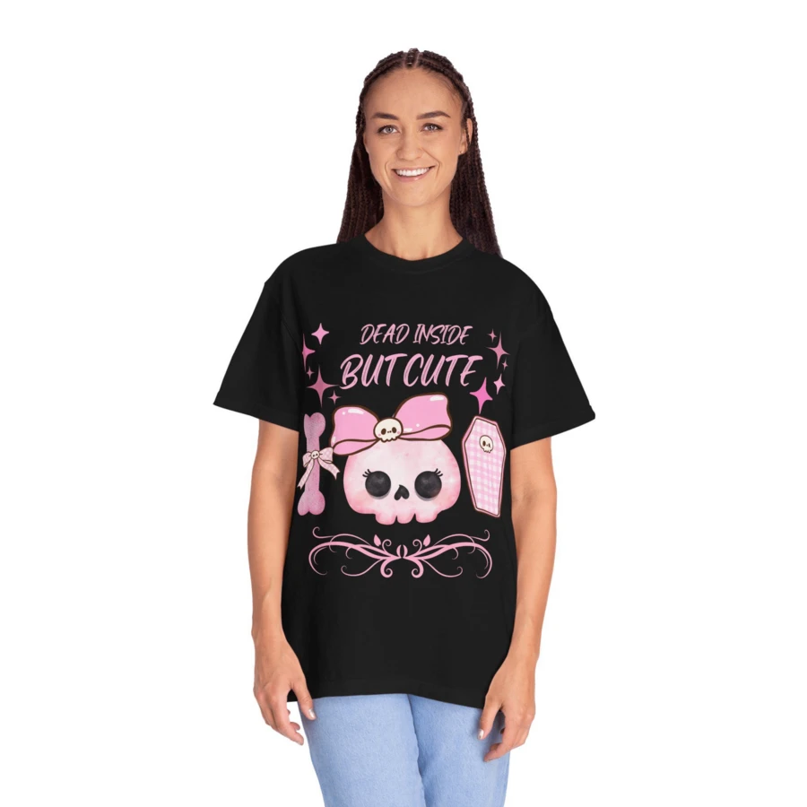 Kaw Aii Goth T-Shirt Pink Skull Coffin - Unisex - Black - View 1