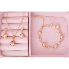 Women's Pearl Necklace + Earrings Set With Delicate Bracelet, 18k Gold Plated - Pendientes Collar Pulsera Oro - Ver 2