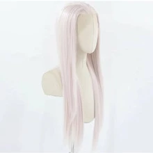 Light Pink Lace Front Wig For Women Long Silky Straight & Body Wave Synthetic Hair Heat Resistant Natural Hairline Daily Cosplay - Multicolor - View 4