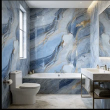 1 Roll Blue Marble Pattern Waterproof Oil-Proof Contact Paper, Heat Resistant Self-Adhesive Wallpaper, Suitable For Cabinets, Countertops, Tabletops - Easy Installation, Removable, Applicable For Kitchen, Bedroom, Living Room Home Decor, Marble Style, Wall Covering, Renovation - Blue-a - View 5