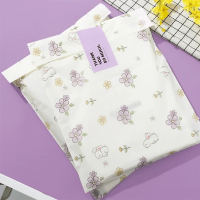100pcs/Pack Holiday Party Gift Packaging Bags, Clothing Decoration Packaging Bags, High-End Self-Sealing Flat Bags, Rabbit & Flower Pattern Packaging Bags, Suitable For Holiday, Wedding, Party Gift Packaging