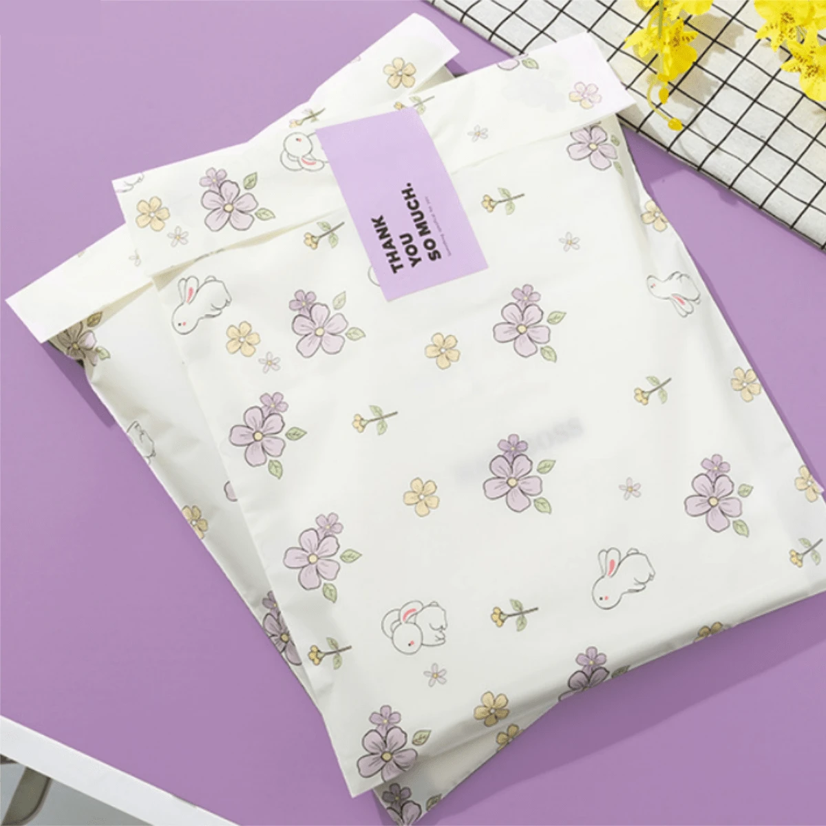 100个/包 节日派对礼品包装袋,服装装饰包装袋,高端自封平口袋,兔子和花朵图案包装袋,适用于节日、婚礼、派对礼品包装 - 包裝袋 - 查看 1