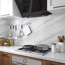 White Base Gray Marble Texture Waterproof Oil-Proof Kitchen Stove Top Surface Sticker, Furniture Protective Wallpaper - Jazz White - View 2