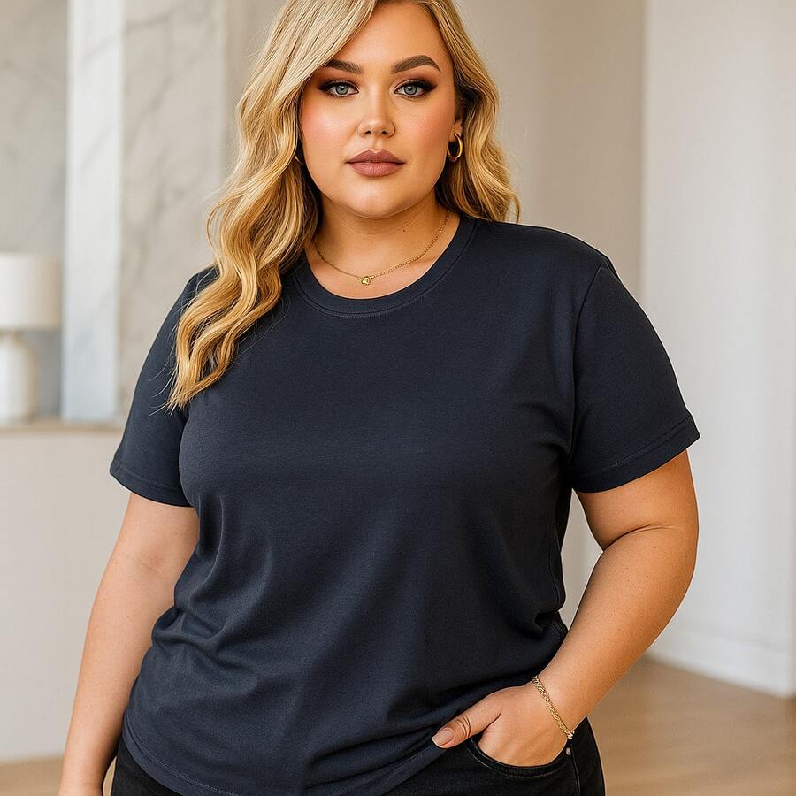 Premium 100% Cotton T-Shirt, 26.1 Yarn, Crew Neck, Short Sleeve, Comfortable And Ready To Ship, Loose Fit, Plus Size - màu đen - Xem 1