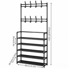 1个五层多功能玄关鞋架，带挂钩，节省空间，可收纳鞋子、包包和配饰，坚固框架，适用于走廊、玄关和小户型公寓，现代简约设计，打造整洁的家居收纳空间 - 彩色 - 查看 8