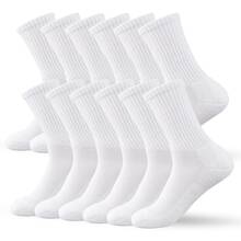 12 Pairs Cotton Cushion Crew Socks With Arch Support And Mesh Cotton Blend Athletic Sports Workout Running Socks Comfort Cozy Sweat-Absorbing Anti-Slip Comfy Value Pack - 白色长筒袜带足弓支撐和網眼 - 查看 4