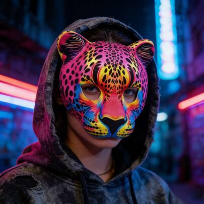 Maska 3D miękka zwierzęca - lampart, na Halloween, karnawał, festiwal muzyczny, bal maskowy