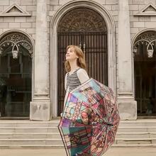 Stained Glass Style Transparent Umbrella - Romantic Poetic Folding Design, 8 Durable Ribs, Automatic Open/Close, Plastic Handle, Outdoor Travel Essential, 1pc/Pack - Multicolor - View 2