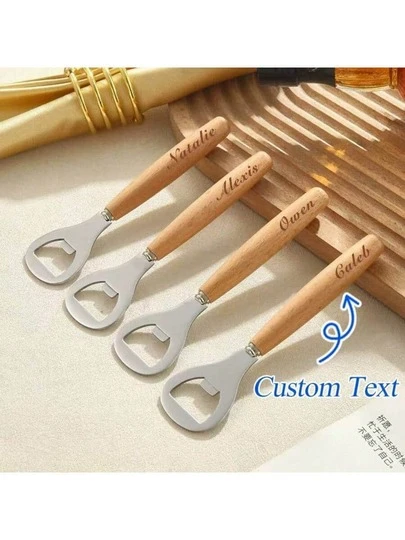 Abridor de botellas de madera personalizado, abridor de botellas minimalista personalizado, regalo para invitados de boda, regalo para padrinos, suministros para fiestas, utensilios de cocina, decoración para fiestas de cumpleaños, accesorio de bar, multifuncional, decorativo, reutilizable, elegante y de moda, de alta calidad, colores vibrantes, estilo moderno, personalizable, único, esencial para bodas