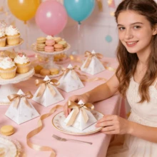10 hộp quà cưới hình kim tự tháp trang nhã kèm ruy băng satin, hộp quà kẹo màu trắng và vân đá lãng mạn, hộp quà bánh ngọt, quà tặng tiệc cưới, quà tặng cô dâu, quà kỷ niệm và sinh nhật, nhiều màu sắc để lựa chọn - hình kim tự tháp - Xem 4