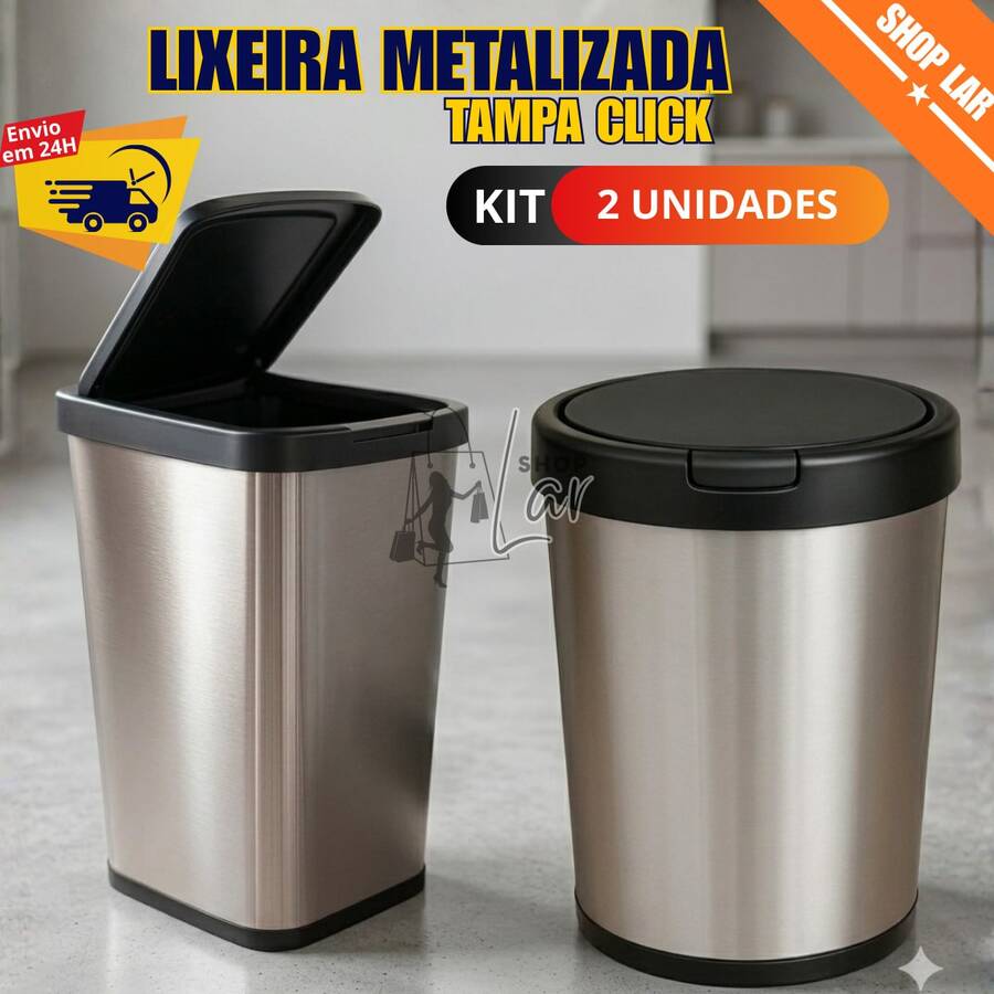 Wastebasket/Trash Can, 10 Or 9 Liters, Click Lid, For Bathroom, Kitchen, Office, Bedroom - 圓形不鏽鋼垃圾桶 10 公升 REF:25670 - 查看 1
