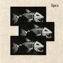 3pcs Fish Bone & Skull Morale Patches Suitable For Clothing, Hats, Backpacks - Iron-On/Sew-On Fabric Appliques With Fishbone & Skull Embroidery Design, For DIY Costumes, Jackets, Dresses - Streetwear - A - 查看 7