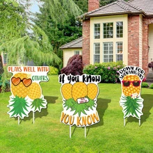 3pcs Outdoor Pineapple Courtyard Sign With Tropical Pineapple Decorations; Outdoor Summer Party Courtyard Sign With Base - Pineapple - View 8