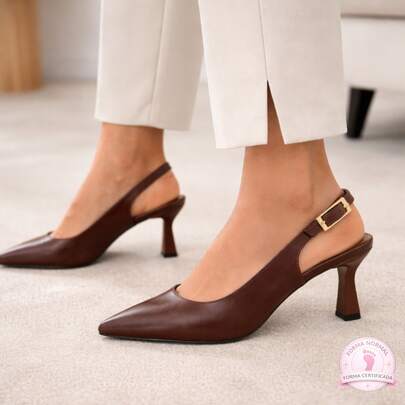 Rosavivi Scarpin Feminino Bico Fino Salto Taça Fivela Slingback Conforto Casual Elegante
