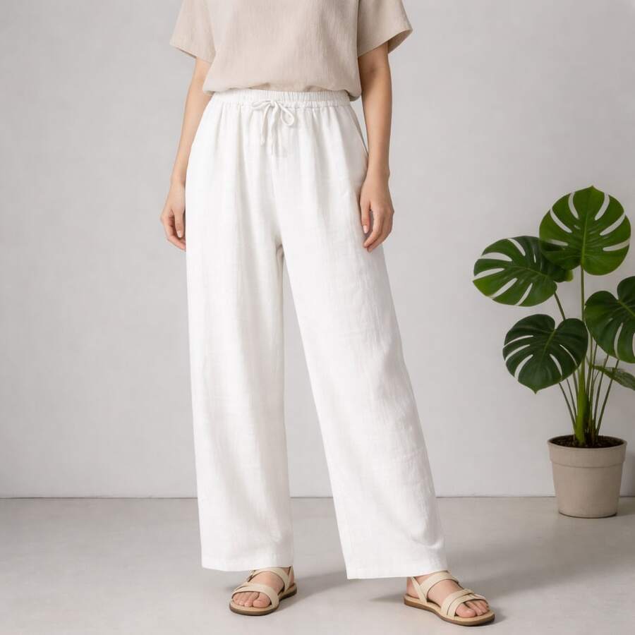 Women Pants - 白色 - 查看 1