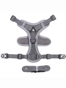 Reflective Pet Harness And Leash Set, Suitable For Dogs And Cats, Escape-Proof Adjustable Small Dog Harness With Soft Mesh - Dark Grey - View 9