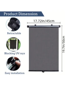 Retractable Car Side Window Sunshade, Roller Blind Sunshade, Car Window Sunshade With Suction Cup Holes - A - View 1