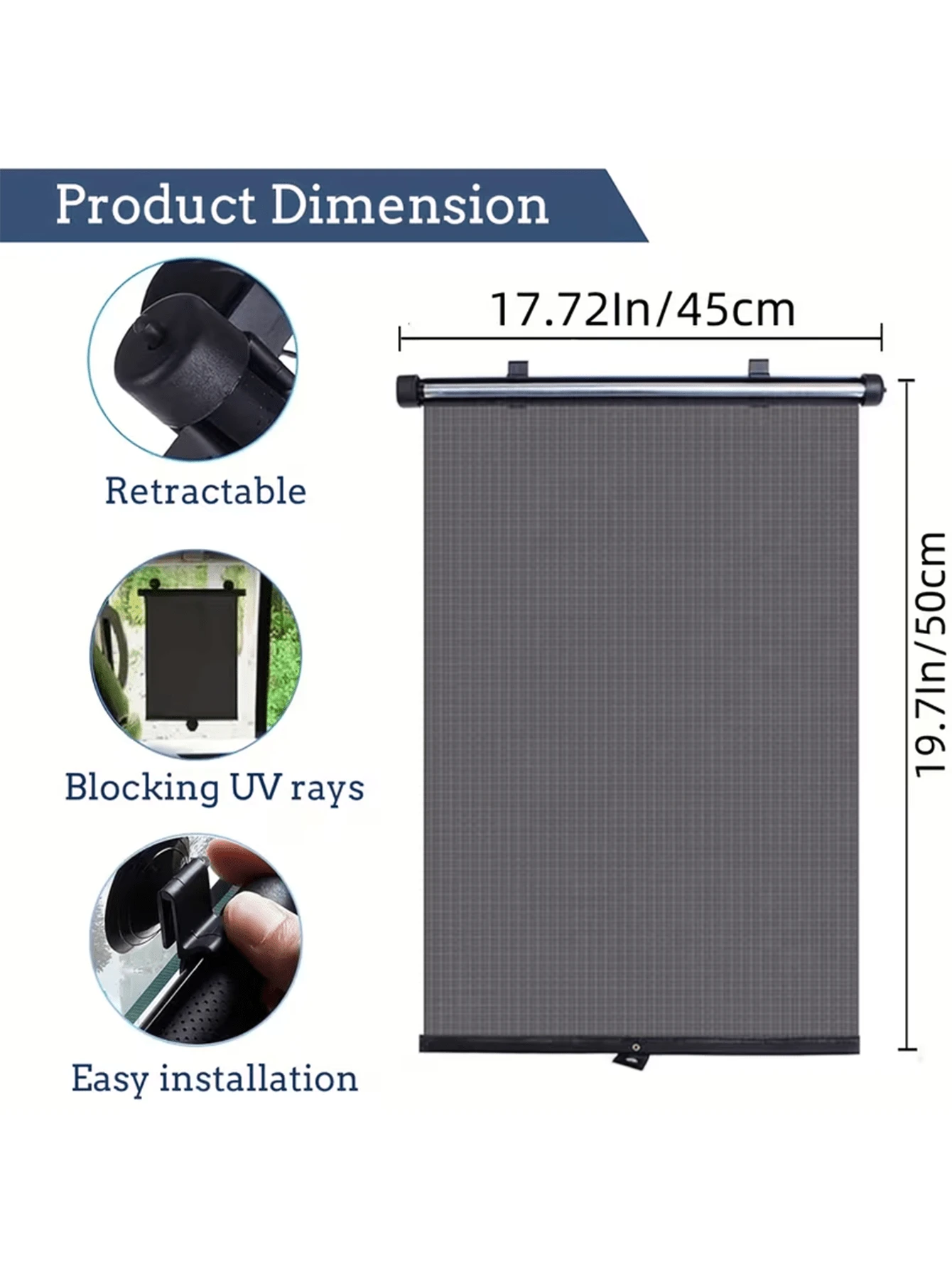 Retractable Car Side Window Sunshade, Roller Blind Sunshade, Car Window Sunshade With Suction Cup Holes - A - View 1