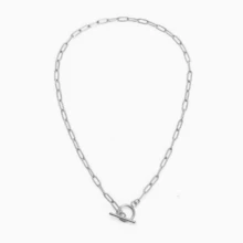 1件男士不锈钢OT扣单层项链 - 銀色 - 查看 3