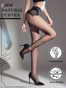 High Waist Lace Trim Pantyhose, 360° Seamless Silky Stockings, Women's Sexy Ultra-Thin Elastic Tights - Multicolor - View 1