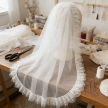 1码长，7厘米宽，奢华透明白色3D蕾丝贴花，带闪亮珠子和褶边，适用于婚纱缝制和婚礼用品 - 珍珠蕾絲帶 - 查看 8