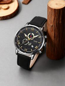 Reloj de hombre, con función de calendario, casual, deportivo, esfera redonda de cuarzo, adecuado para uso diario, regalo de cumpleaños, temporada de vuelta al colegio, Acción de Gracias, perfecto para parejas, mejor regalo - Negro - Ver 6