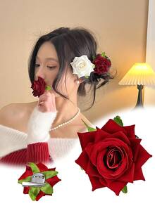 4件套玫瑰花发夹，女士波西米亚风白色和红色玫瑰花发夹，优雅简约，百搭日常佩戴，红色花朵发梳和新娘发饰，适合日常、休闲、派对、工作、度假、洗脸、化妆、搭配服装等场合，包括爪夹、发夹、发卡、发卡。 - A - 查看 7