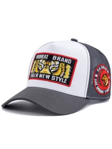 JZML 1pc Unisex Tiger Eye Letter Embroidered Trucker Cap - A - View 17