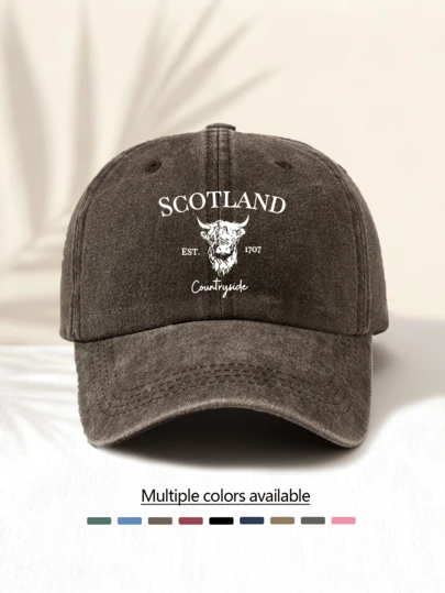 1顶水洗棒球帽，印有“SCOTLAND EST. 1707”字样，复古美式简约休闲百搭时尚，高品质装饰配件，适合所有季节，男女皆宜，户外活动必备时尚单品