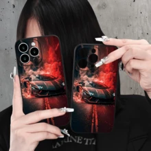 Funda protectora con diseño de coche deportivo, carcasa estilo racing con efecto de fuego, accesorio de velocidad para celular - Negro - Ver 3